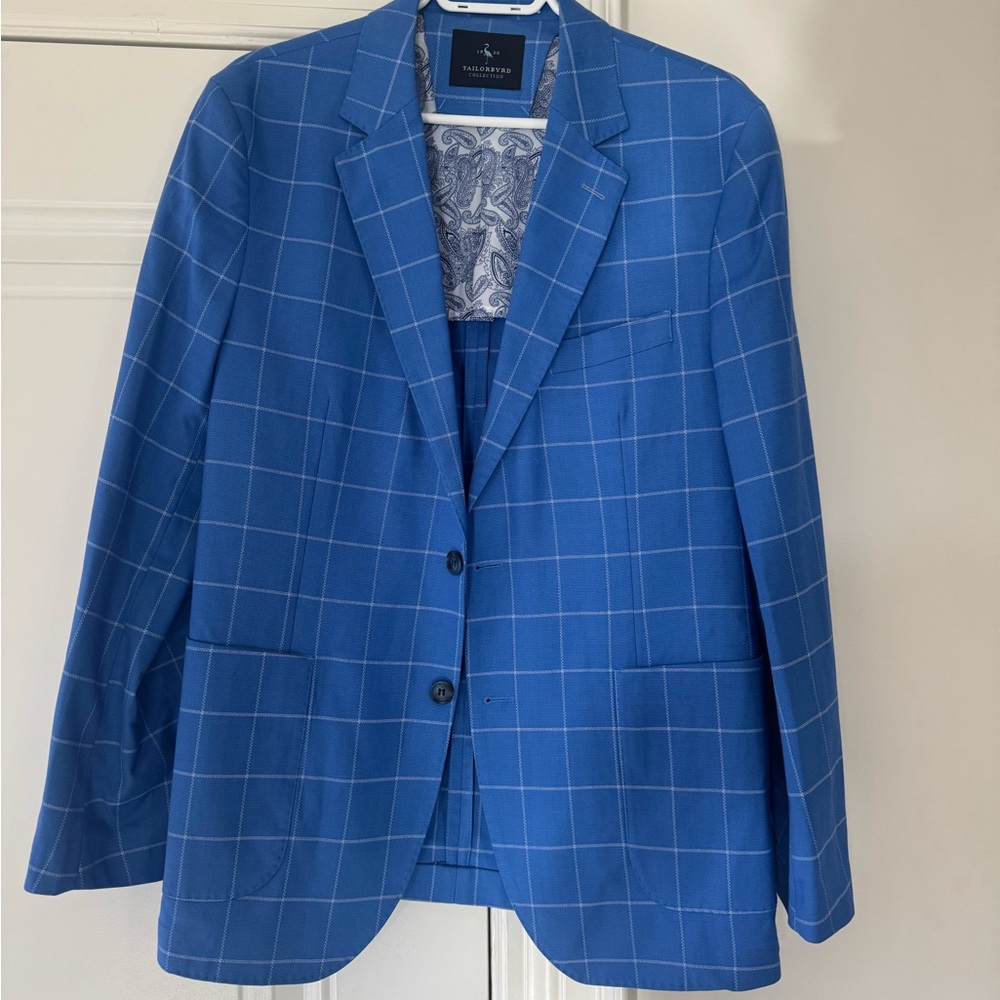 Tailorbyrd Blue Sport Coat with Windowpane Pattern